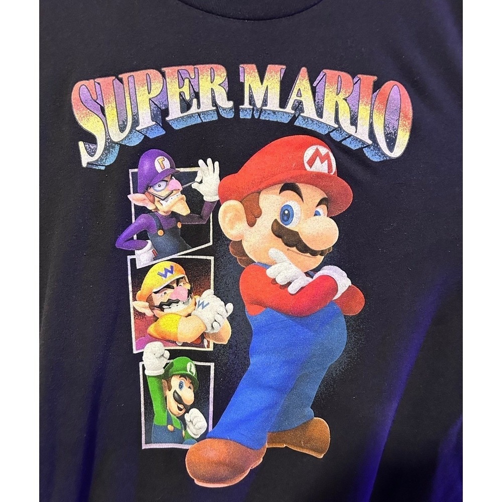 Super Mario Viedo Game Characters Graphic Black T-Shirt Mens Size XL
